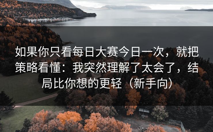 如果你只看<strong>每日大赛</strong>今日一次，就把策略看懂：我突然理解了太会了，结局比你想的更轻（新手向）